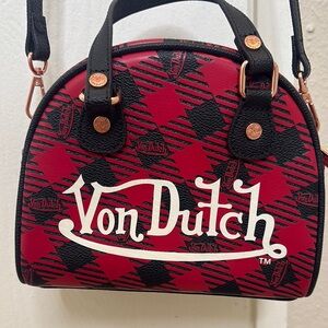 Von Dutch Checkered Red and Black Mini Bag Great Condition